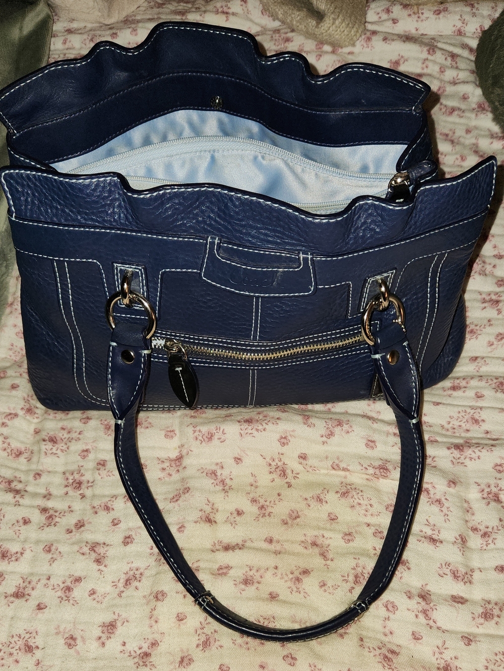 Vintage Coach!  Navy Textured Leather Tote with Front Zip Pocket